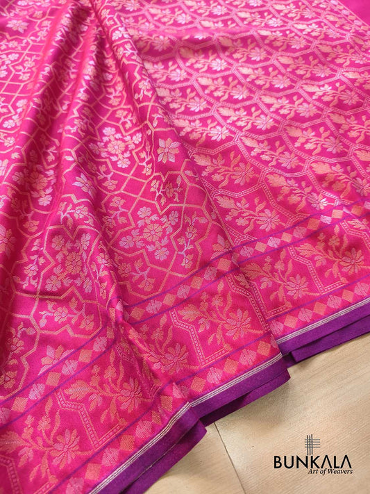 Pink Ektara Banarasi Jamdani Weaved Silk Saree