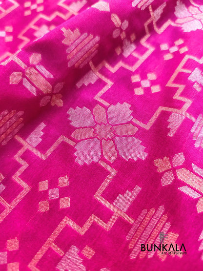Pink Ektara Banarasi Jamdani Weaved Silk Saree