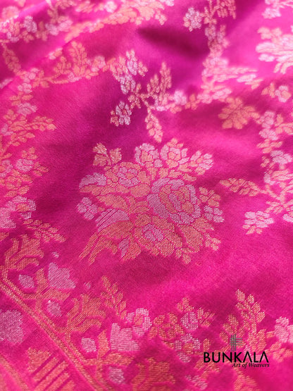 Pink Ektara Banarasi Jamdani Weaved Silk Saree 