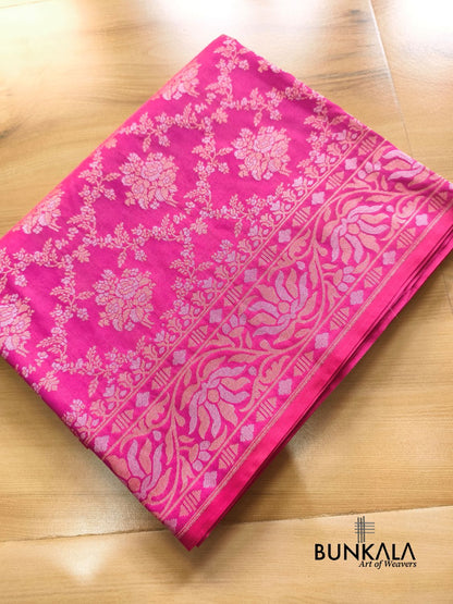 Pink Ektara Banarasi Jamdani Weaved Silk Saree 