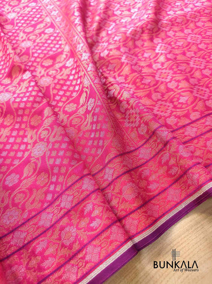 Pink Ektara Banarasi Jamdani Weaved Silk Saree