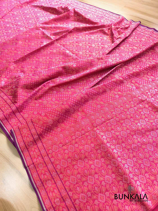 Pink Ektara Banarasi Jamdani Weaved Silk Saree