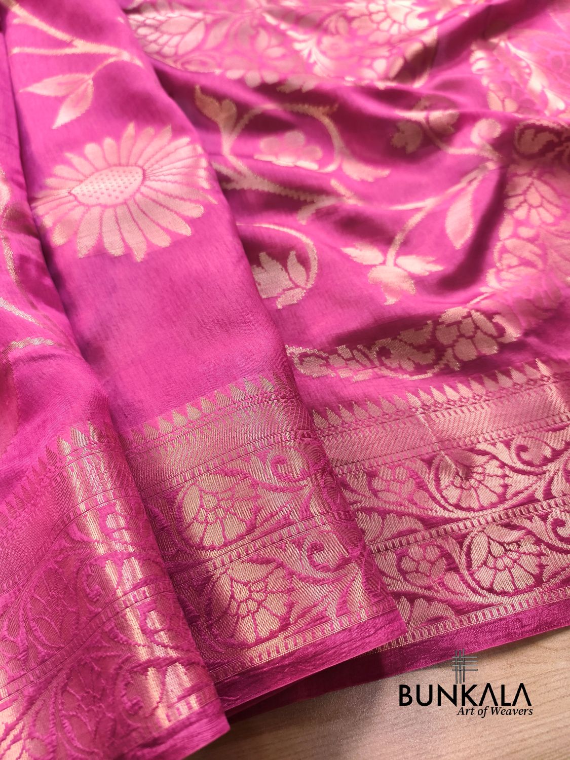Pink Floral Pure Banarasi Mango Silk Saree 