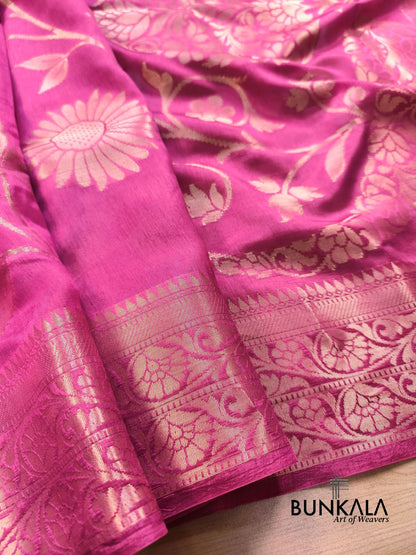 Pink Floral Pure Banarasi Mango Silk Saree 