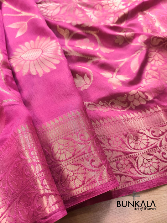 Pink Floral Pure Banarasi Mango Silk Saree 