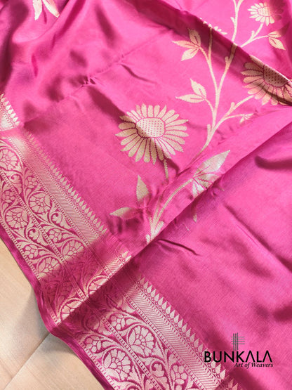 Pink Floral Pure Banarasi Mango Silk Saree 