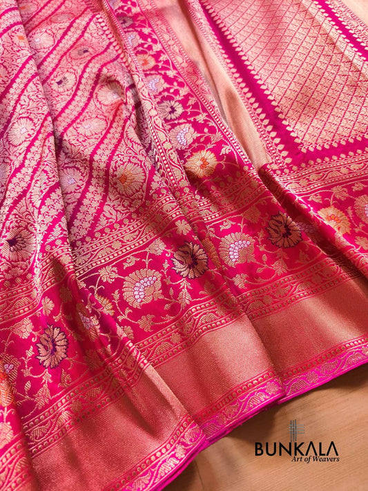 Pink Meenakari Kadwa Brocade Handloom Banarasi Pure Katan Silk Saree