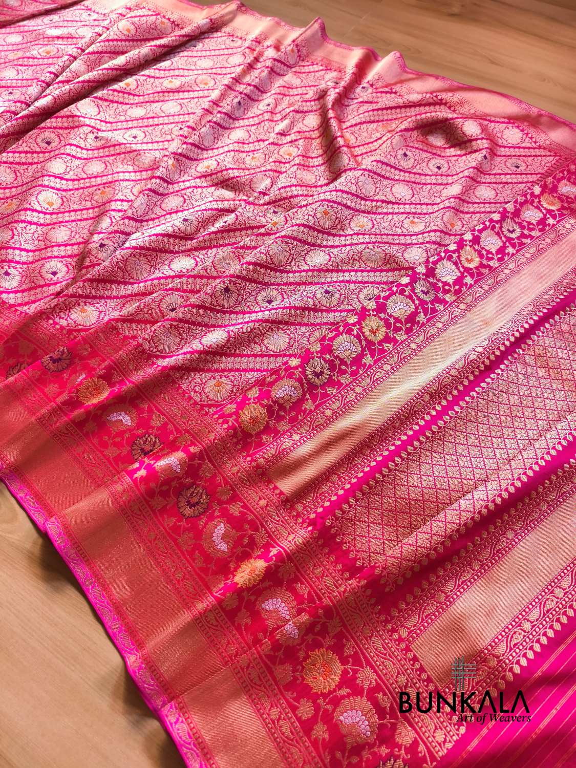 Pink Meenakari Kadwa Brocade Handloom Banarasi Pure Katan Silk Saree