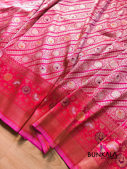 Pink Meenakari Kadwa Brocade Handloom Banarasi Pure Katan Silk Saree