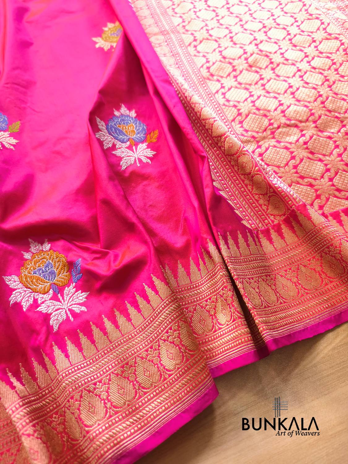 Pink Meenakari Rose Buta Kadwa Handloom Banarasi Pure Katan Silk Saree
