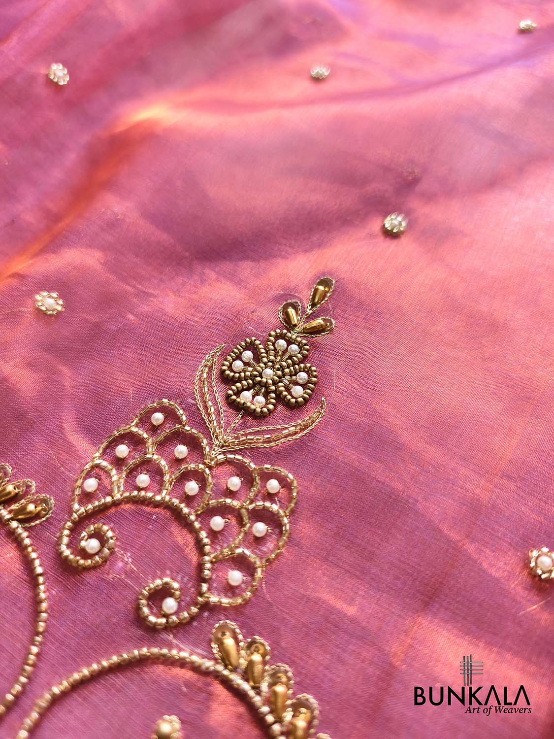 Pink Pure Tissue Hand Embroidered Work Banarasi Saree