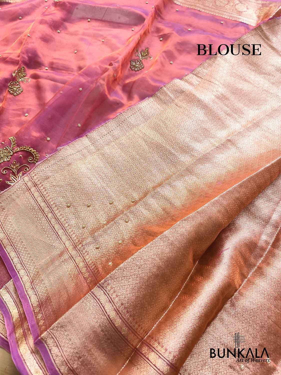 Pink Pure Tissue Hand Embroidered Work Banarasi Saree