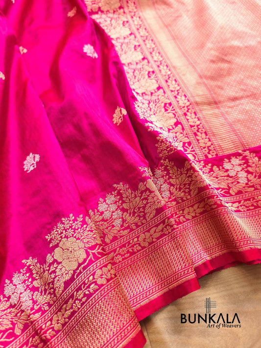 Pink Sona Rupa Floral Buti Handloom Kadwa Banarasi Pure Katan Silk