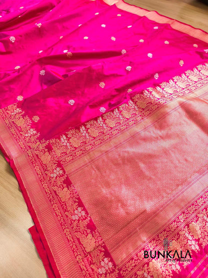 Pink Sona Rupa Floral Buti Handloom Kadwa Banarasi Pure Katan Silk