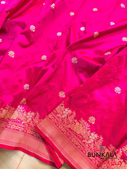 Pink Sona Rupa Floral Buti Handloom Kadwa Banarasi Pure Katan Silk