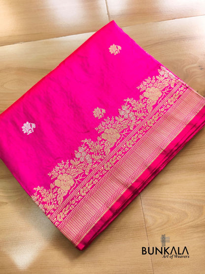 Pink Sona Rupa Floral Buti Handloom Kadwa Banarasi Pure Katan Silk