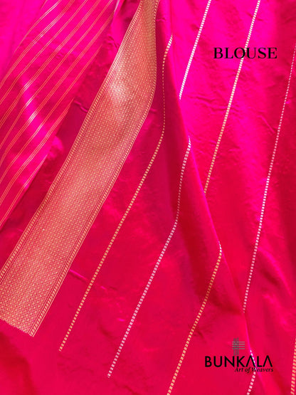 Pink Sona Rupa Floral Buti Handloom Kadwa Banarasi Pure Katan Silk