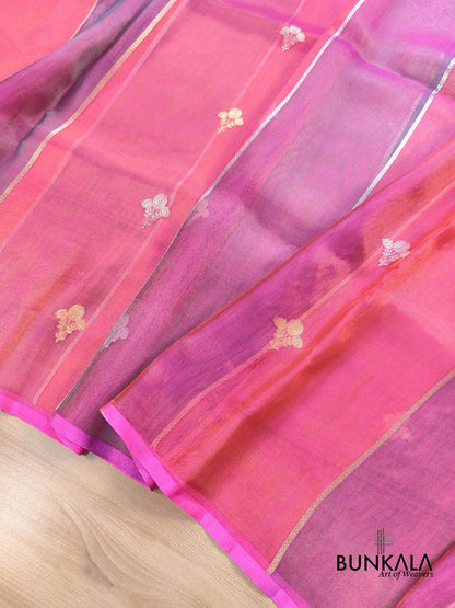 Pink Stripe Buti Handloom Banarasi Pure Tissue Silk Saree