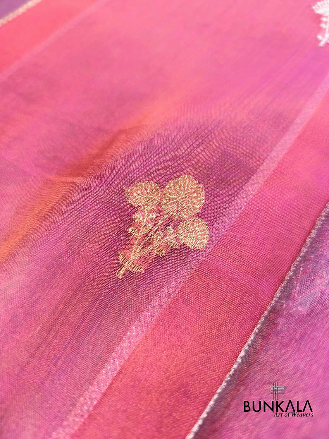 Pink Stripe Buti Handloom Banarasi Pure Tissue Silk Saree