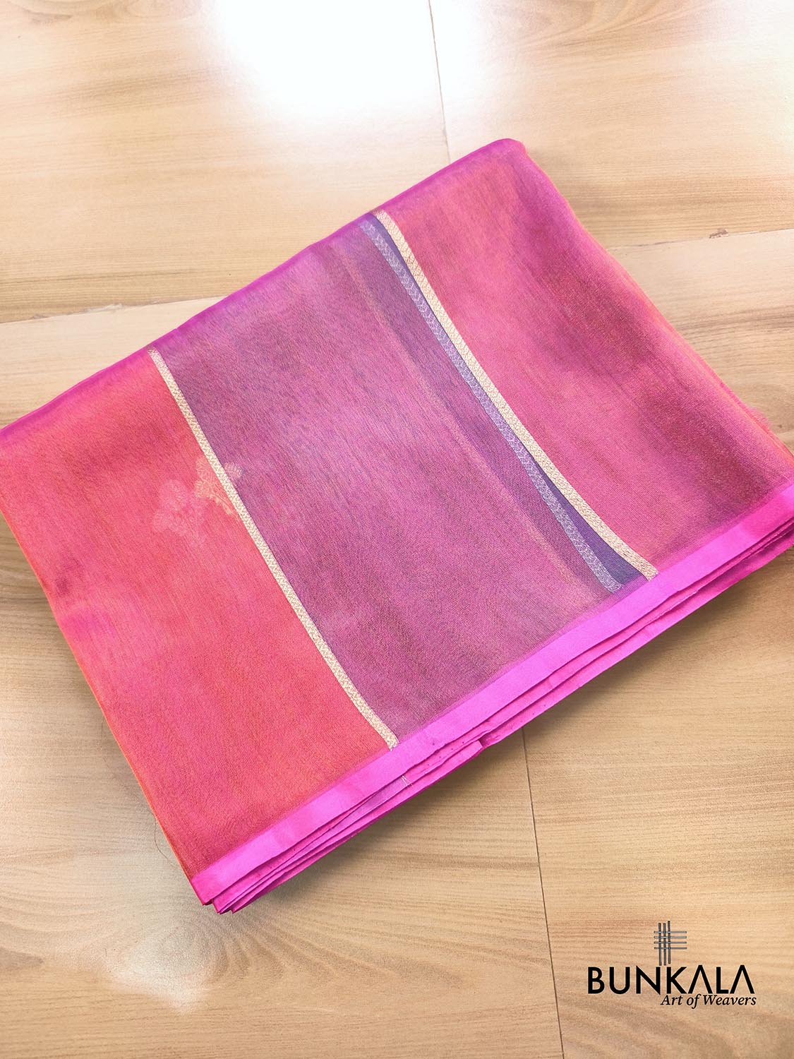 Pink Stripe Buti Handloom Banarasi Pure Tissue Silk Saree