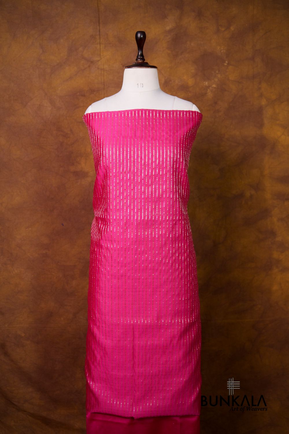 Pink stripe Banarasi Pure Cotton Silk Unstitched Suit Set