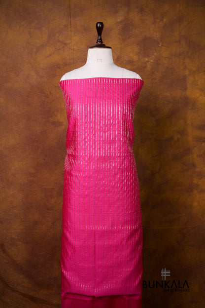 Pink stripe Banarasi Pure Cotton Silk Unstitched Suit Set