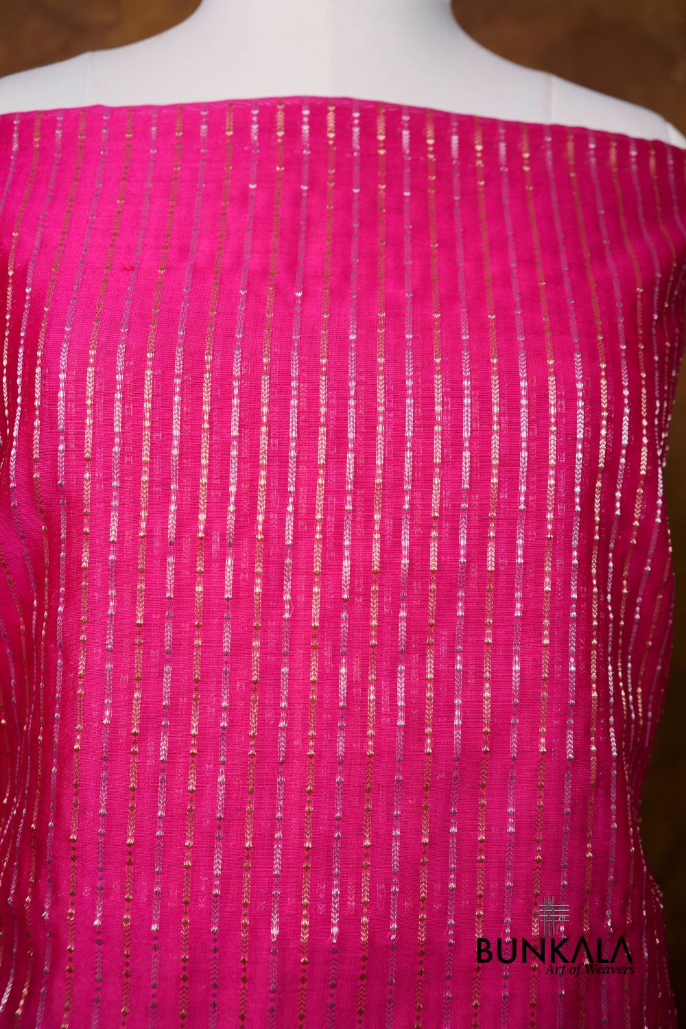 Pink stripe Banarasi Pure Cotton Silk Unstitched Suit Set