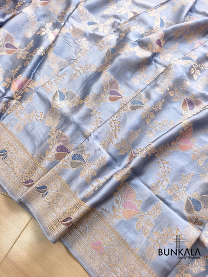 Powder Blue Heritage Jaal Banarasi Mashru Silk Saree