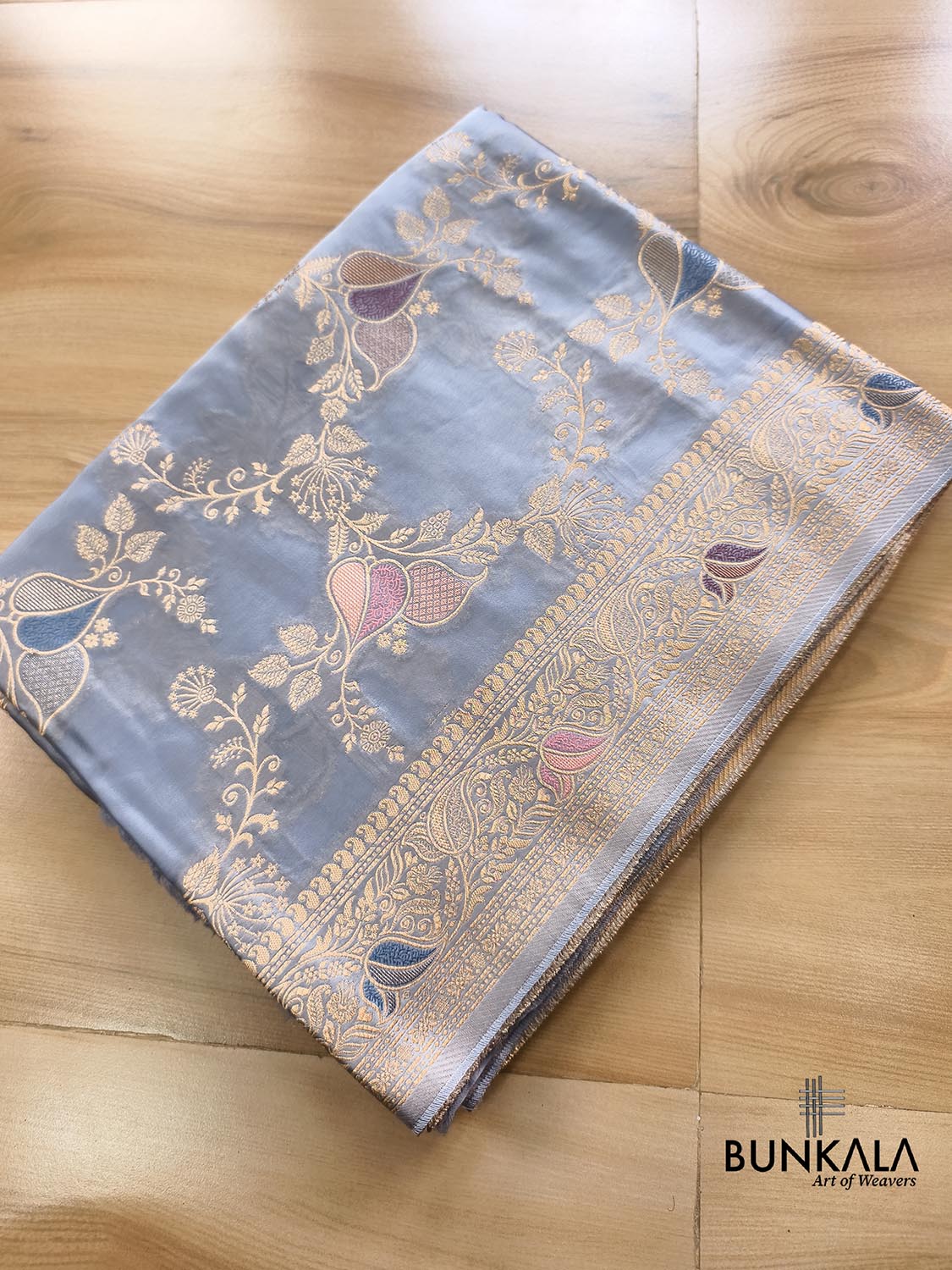 Powder Blue Heritage Jaal Banarasi Mashru Silk Saree