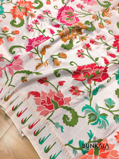 Pure Tusser Georgette Meenakari Floral Work Handloom Banarasi Saree 