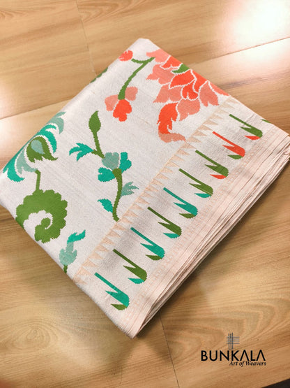 Pure Tusser Georgette Meenakari Floral Work Handloom Banarasi Saree 