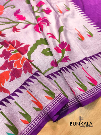  Pure Tusser Georgette Meenakari Floral Work Handloom Banarasi Saree 