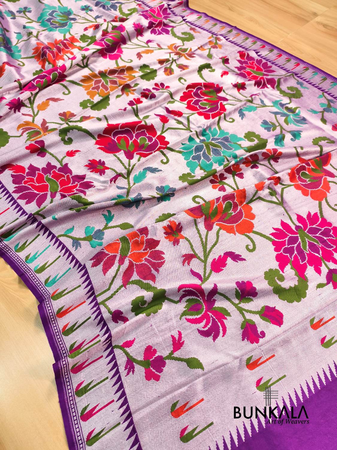 Pure Tusser Georgette Meenakari Floral Work Handloom Banarasi Saree 