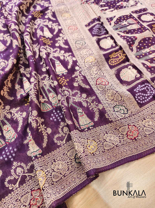 Purple Doll Jhula Motif Banarasi Georgette Saree