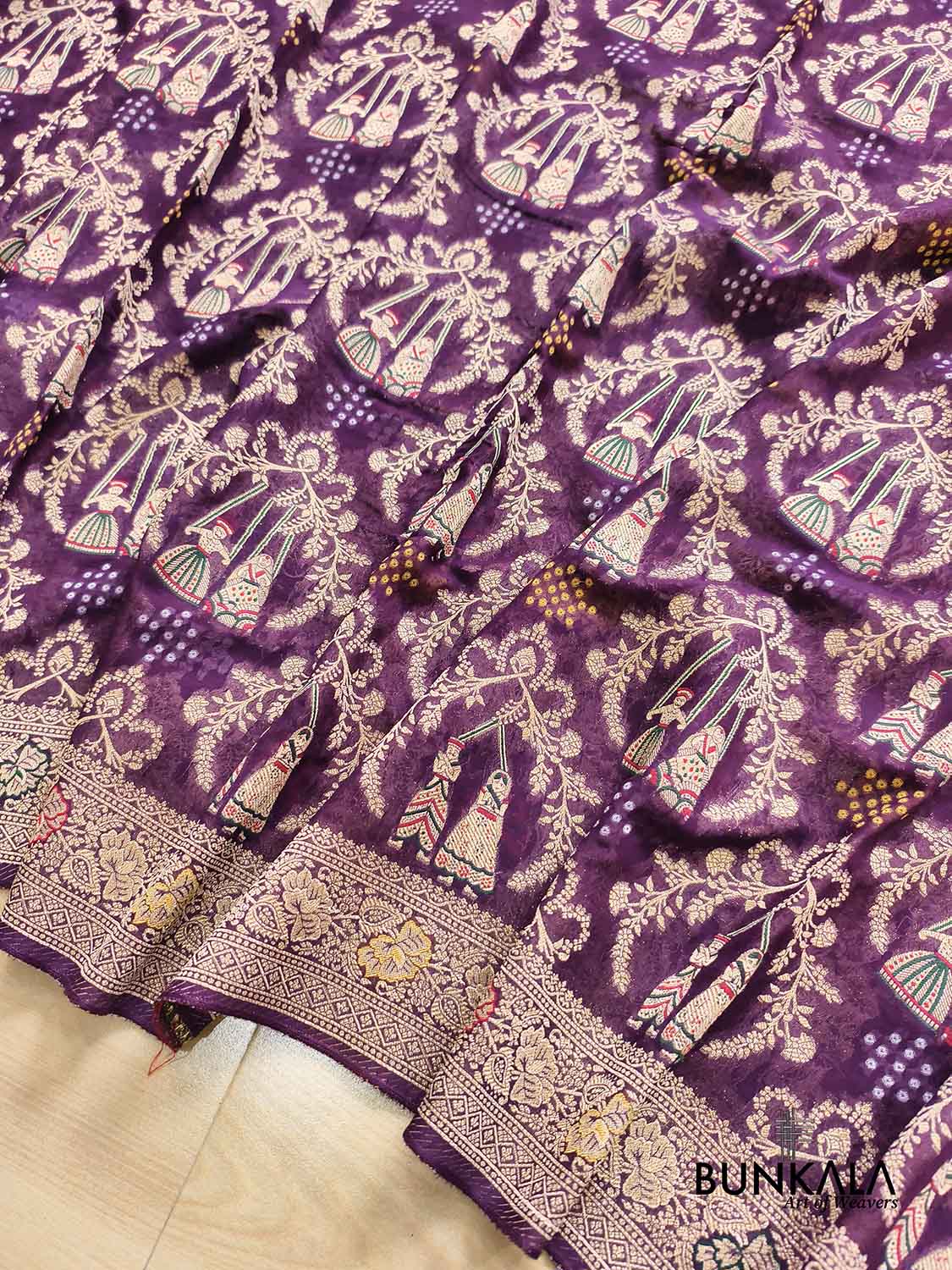 Purple Doll Jhula Motif Banarasi Georgette Saree