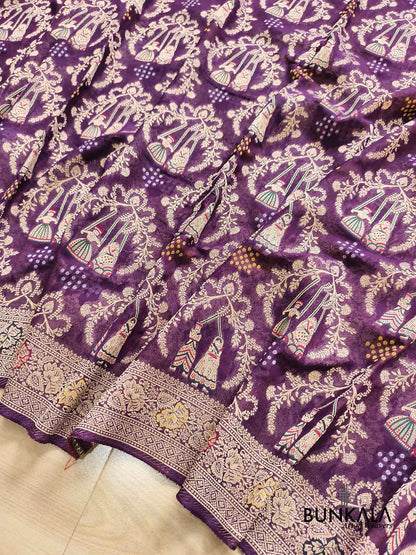 Purple Doll Jhula Motif Banarasi Georgette Saree