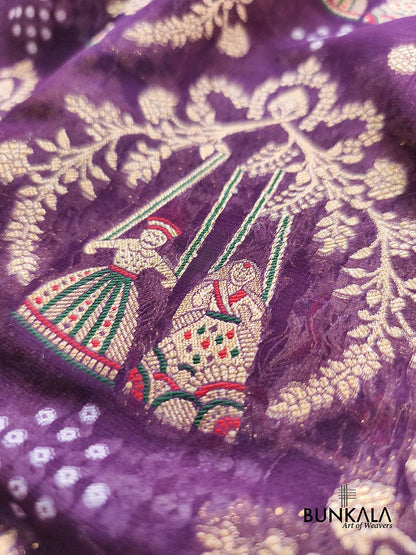 Purple Doll Jhula Motif Banarasi Georgette Saree