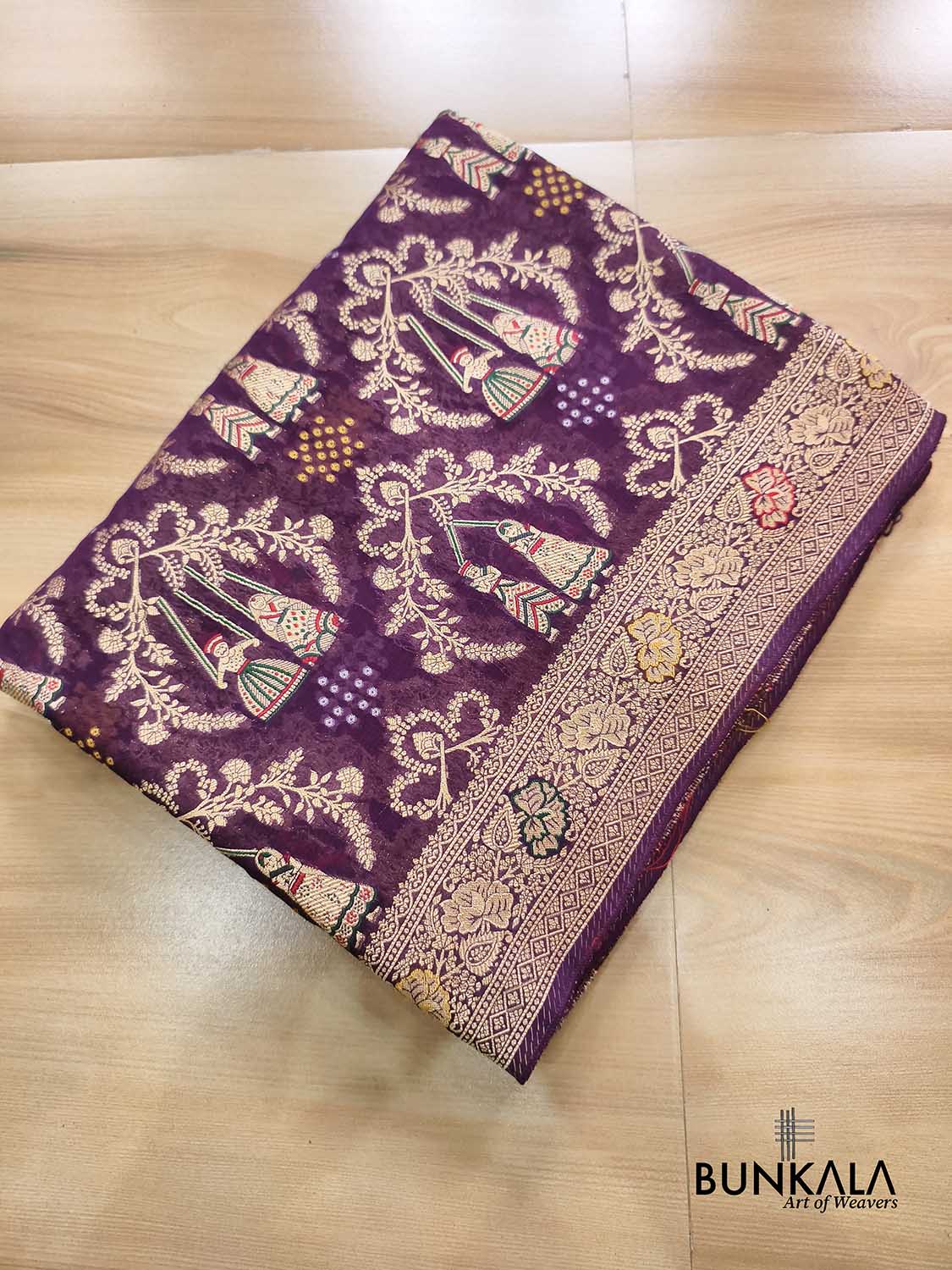 Purple Doll Jhula Motif Banarasi Georgette Saree