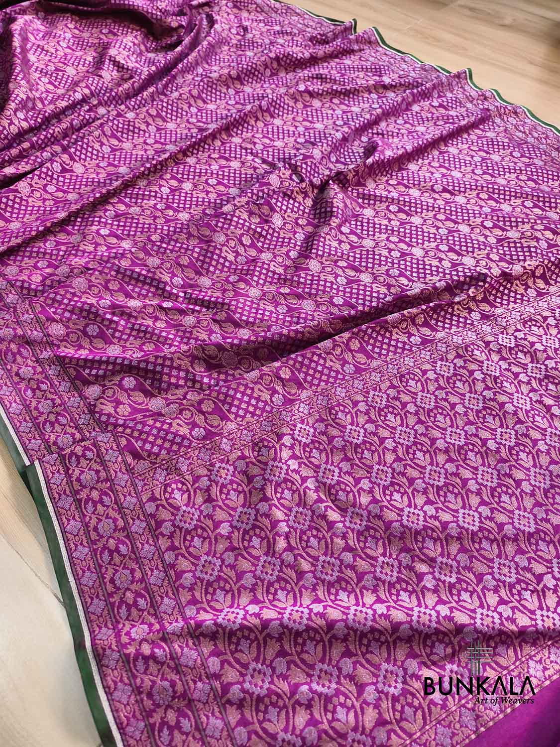 Purple Ektara Banarasi Jamdani Weaved Silk Saree