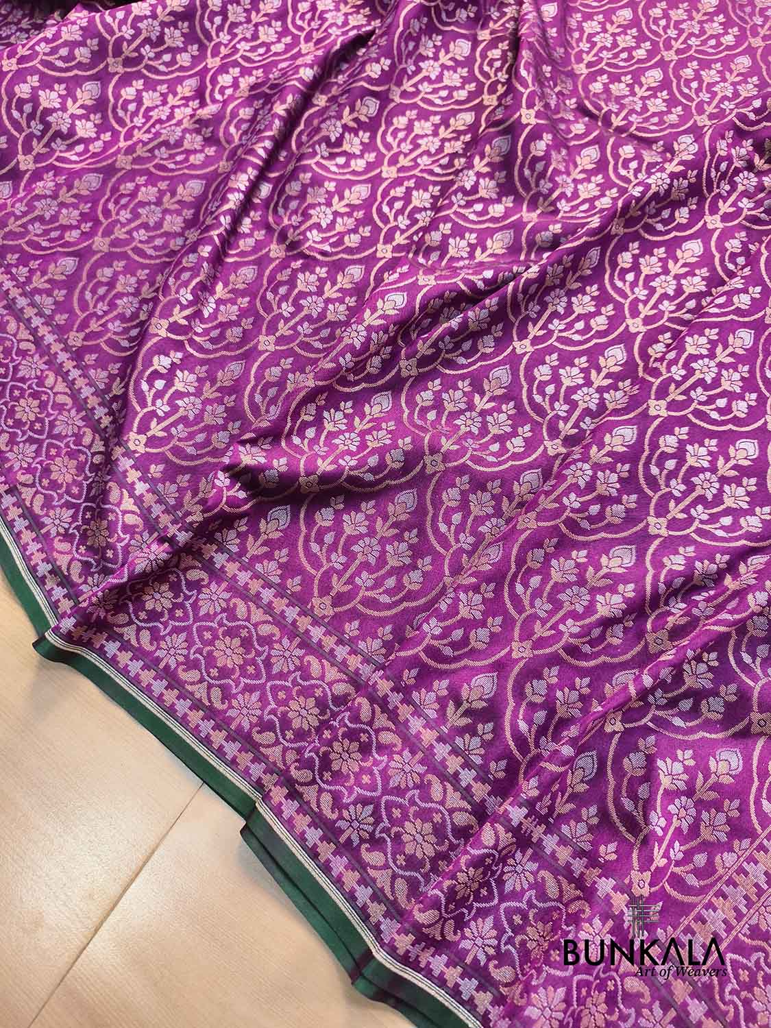 Purple Ektara Banarasi Jamdani Weaved Silk Saree