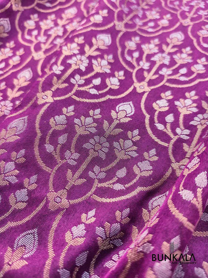 Purple Ektara Banarasi Jamdani Weaved Silk Saree