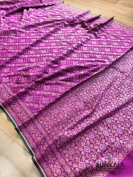 Purple Ektara Banarasi Jamdani Weaved Silk Saree