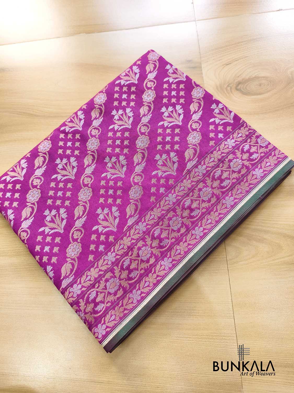 Purple Ektara Banarasi Jamdani Weaved Silk Saree