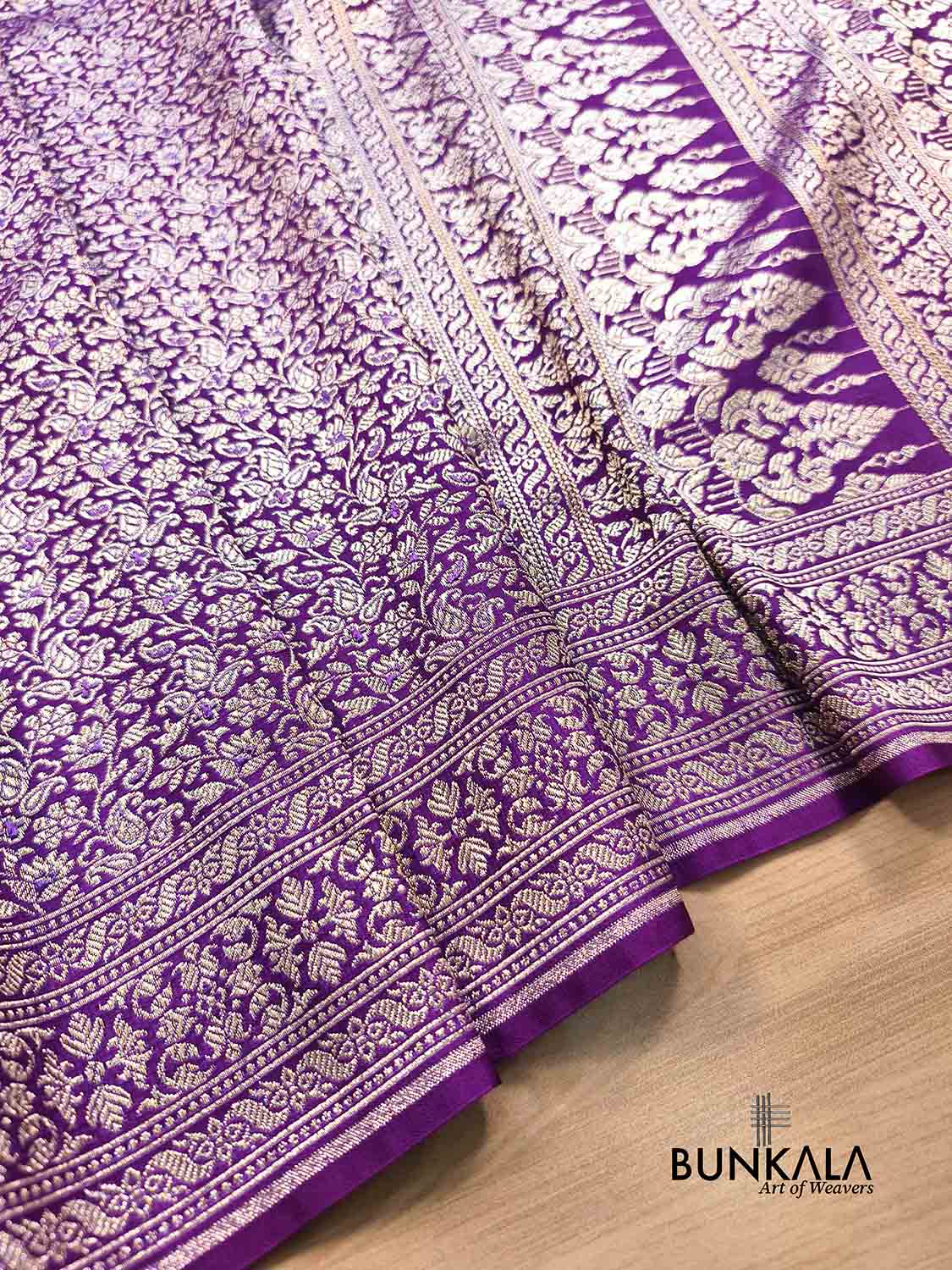 Purple Floral Brocade Weaved Banarasi Mashru Silk Saree