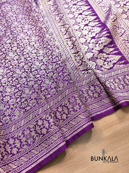 Purple Floral Brocade Weaved Banarasi Mashru Silk Saree