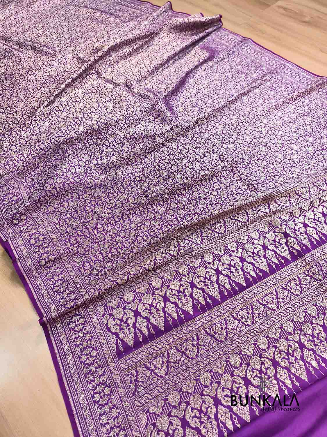 Purple Floral Brocade Weaved Banarasi Mashru Silk Saree