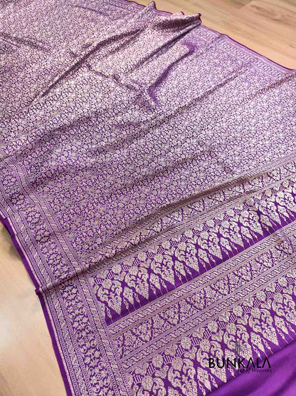 Purple Floral Brocade Weaved Banarasi Mashru Silk Saree