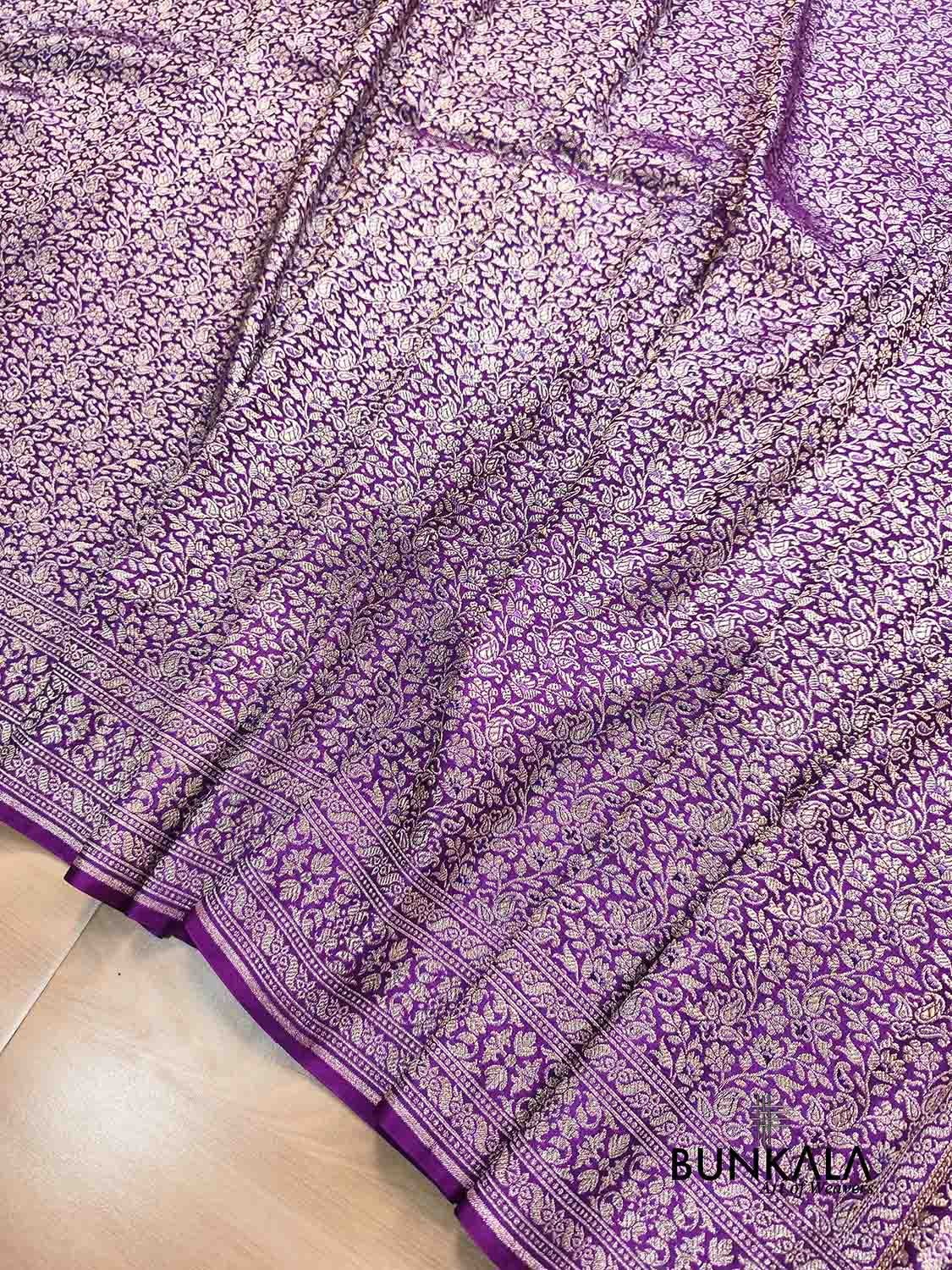 Purple Floral Brocade Weaved Banarasi Mashru Silk Saree