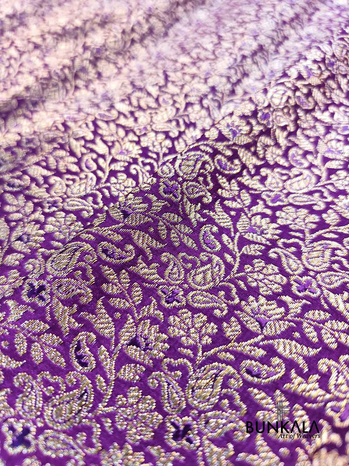 Purple Floral Brocade Weaved Banarasi Mashru Silk Saree