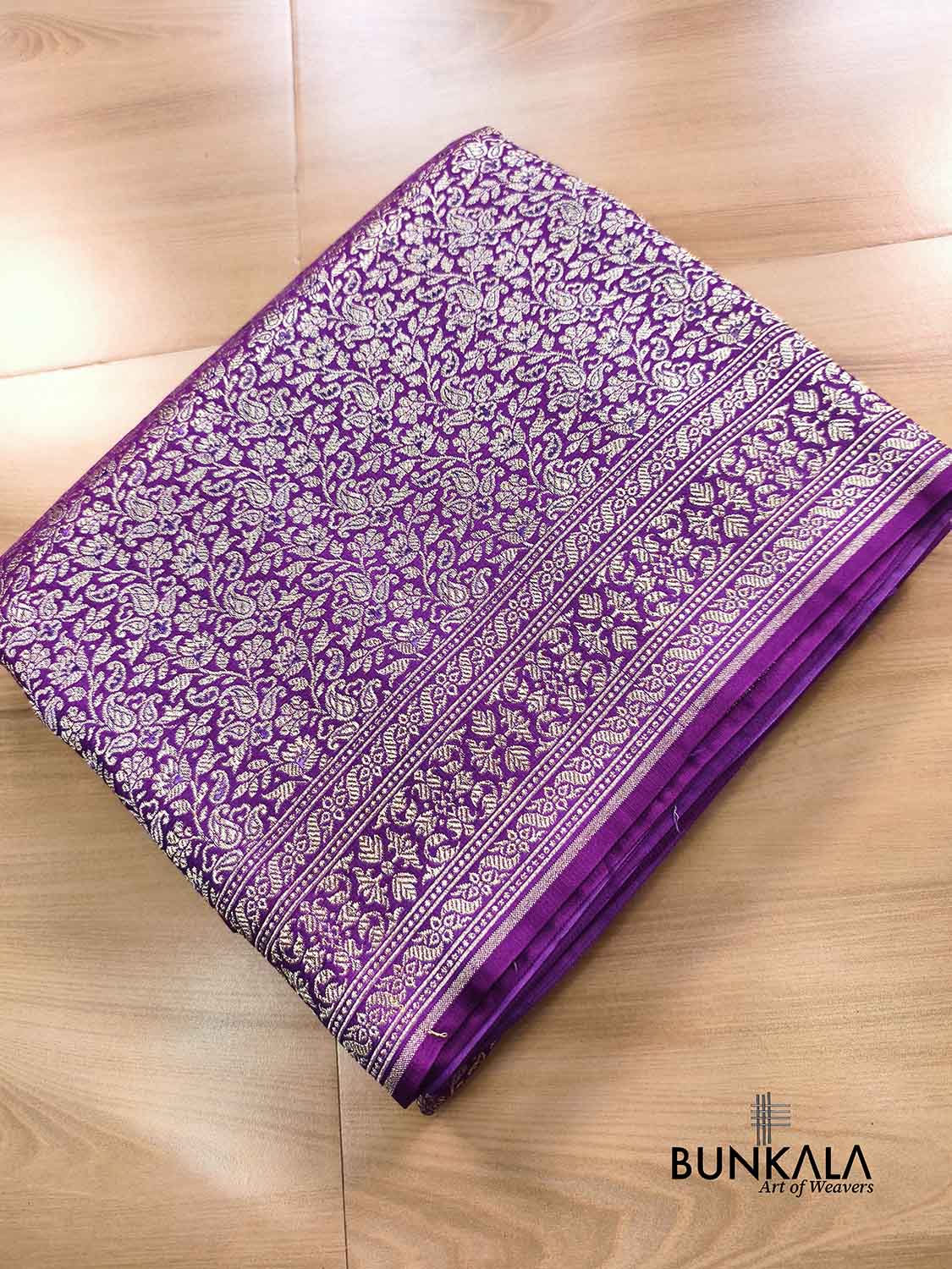 Purple Floral Brocade Weaved Banarasi Mashru Silk Saree